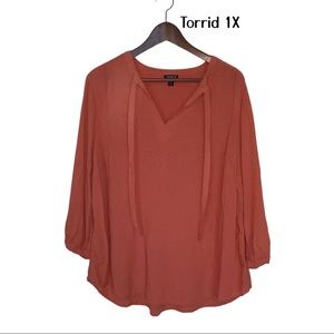 Torrid Coral Dobby Peasant Blouse 1X